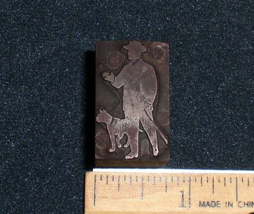 Antique Printing Block, Man walking dog