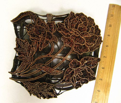 Stamp Block Print Flowers Design Heavy Copper Metal Great for Fabrics Paper Rare