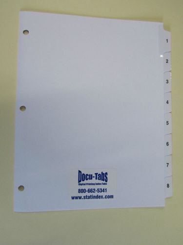 # 1-8 Numbered index tab dividers, 25 sets $2.31 per set