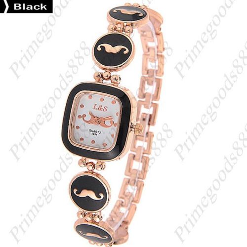 Square Mustache Beard Hair Lady Ladies Analog Quartz Wristwatch Women&#039;s Black