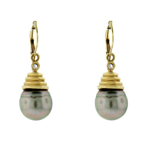 GLK 14K YELLOW GOLD BLACK PEARL EARRINGS