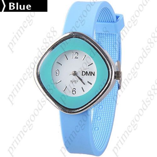 Diamond shape thin rubber band lady ladies wrist quartz wristwatch women&#039;s blue for sale