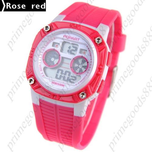 LED Digital Wrist Week Date Hour Minute Second Display Unisex in Rose Red