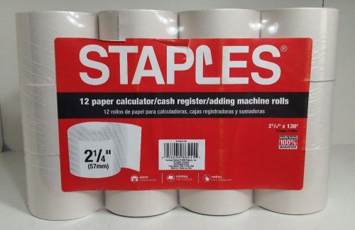 Staples 12 Printer Paper Rolls 2.25&#034;X130&#039; each Calculator Cash Register Add Mach