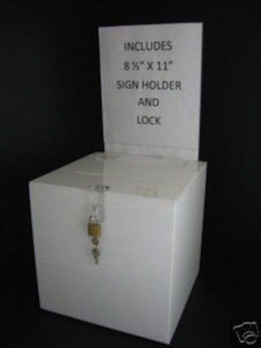 8x8x8 white acrylic locking ballot box sign holder   lot of 1   ds-sbb-88h-wht-1 for sale