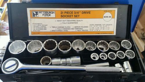 21pc 3/4&#034; drive pittsburgh forge mechanics socket set #674 heavy duty industrial for sale