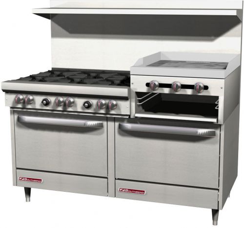 SOUTHBEND S60DD-2RR 60&#034; GAS 6 BURNER RESTAURANT RANGE 2 OVENS 24&#034; RAISED GRIDDLE