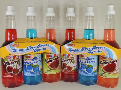 (6) 16oz SUGAR FREE Flavor Splash Syrups for Snow Cones Slushies Shaved Ice Pops