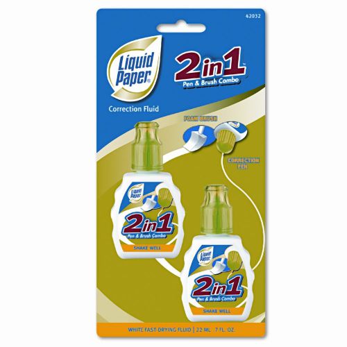 Liquid Paper 2-in-1 Correction Combo, 22ml Bottle, White, 2 Per Pack Set of 2