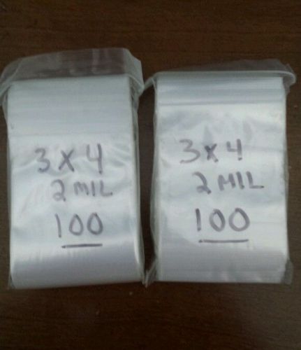 200 - 3x4 Clear 2 Mil Ziplock ReClosable Plastic  Baggies