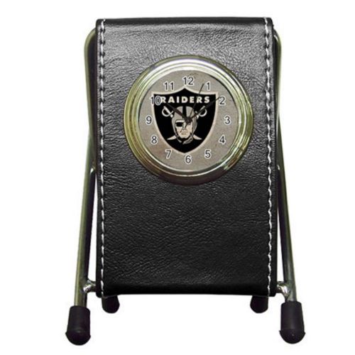 Custom Oakland Raiders Leather Pen Holder Desk Clock (2 in 1) Free Shipping