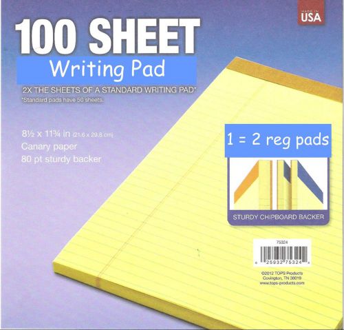 2 pk Bonus Size Pad 8-1/2 x 11&#034; YELLOW LEGAL NOTE PADS lined LARGE 100 SHEET USA