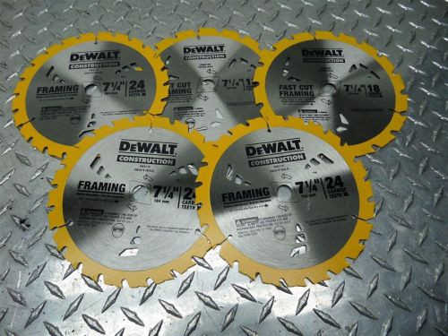 5 PIECE DeWALT DW3178 7-1/4&#034; x 24 CARBIDE TEETH FRAMING SAW BLADE