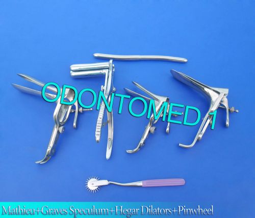 Mathieu Speculum + Hegar Dilator + Purple Pinwheel &amp; 3 Graves Vaginal Speculum