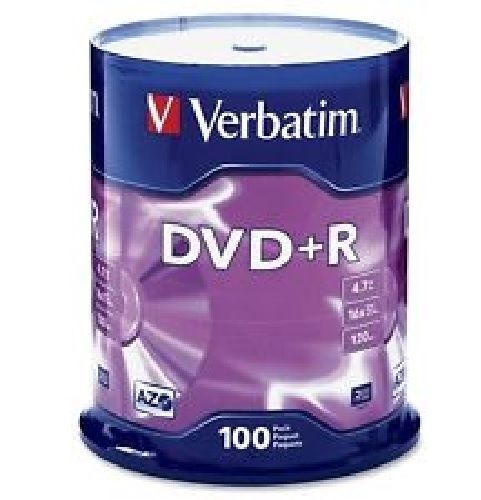 Verbatim 95098 DVD+R Disc, 4.7GB, 120 Minutes, 16X, 100/Spindle Pack, Silver