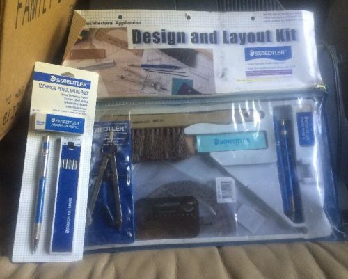 Staedtler drafting &amp; design kit erasers shield compass triangles pencil set lot for sale