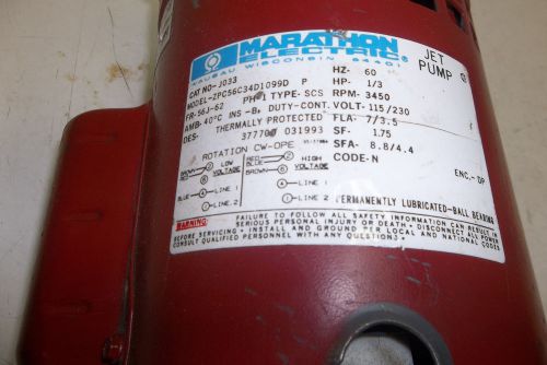 Marathon Electric 1/3 HP 3450 rpm 115/230 Cat# J033  2PC566C3401099D