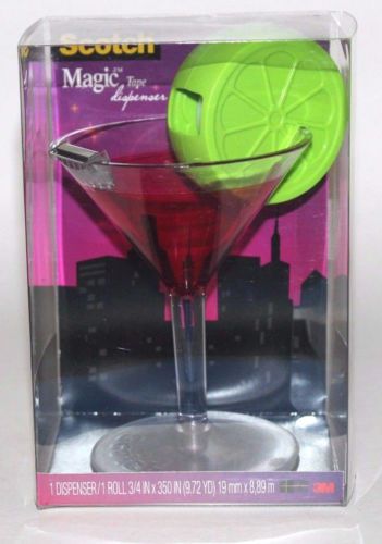 NEW Scotch Magic Tape Dispenser w/Tape Cosmopolitan Martini Lime Cocktail Glass