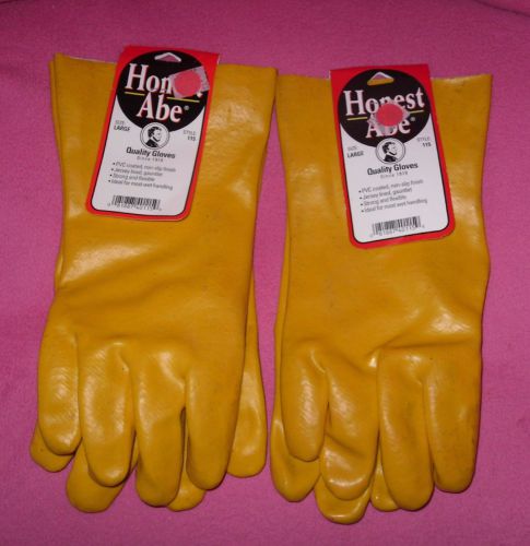 2 Pair VTG. HONEST ABE PVC GLOVES SIZE L NEW Factory irregulars w/imperfections