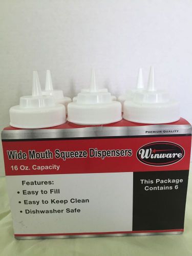 Winware 6-Piece Wide Mouth Squeeze Bottles, 16-Ounce, Clear , New