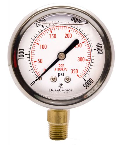 2&#034; Oil Filled Pressure Gauge - SS/Br 1/4&#034; NPT Lower Mount 5000PSI