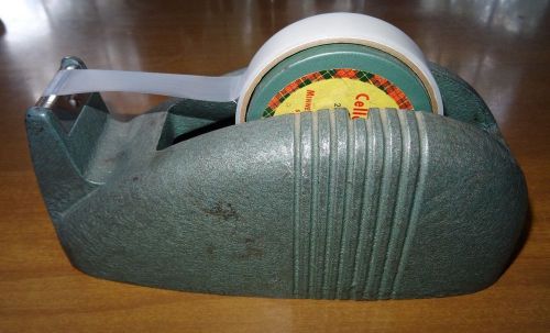 VTG Cast Iron Scotch Tape Dispenser Art Deco Industrial Green Whale 3M 9&#034; large