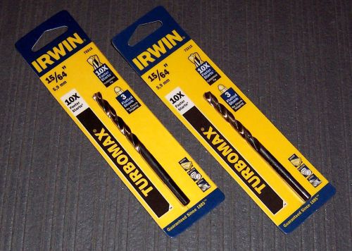 2 ea. Irwin 73315 15/64&#034; Turbomax High Speed Steel Jobber Length Drill Bits