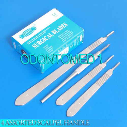 4 ASSORTED SCALPEL KNIFE HANDLE #3 + 100 SURGICAL STERILE DISSECTING BLADES #15