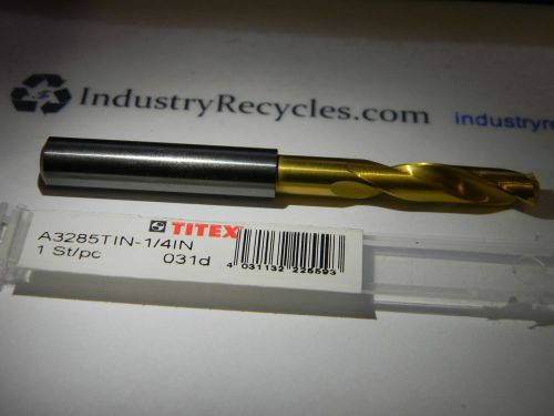 Titex A3285TIN-1/4&#034; Carbide Coolant Fed / Through Drill TiN Coated