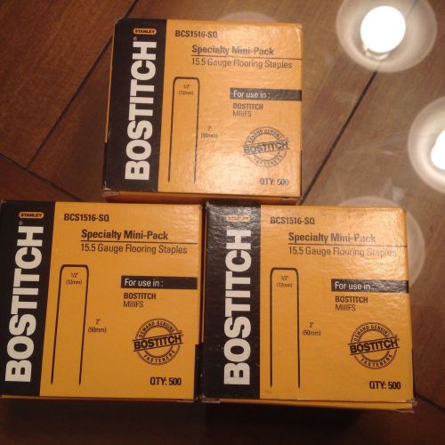 3 Bostitch BCS1516-SQ 500 Pk 1/2&#034; Crown Hardwood Flooring Staples 15.5 2&#034; x 1/2&#034;