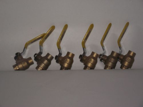 Lot of Six Water Valve Brass 1/2&#034; x 1/2&#034; Brass Ball Valve Solder Free Shipping