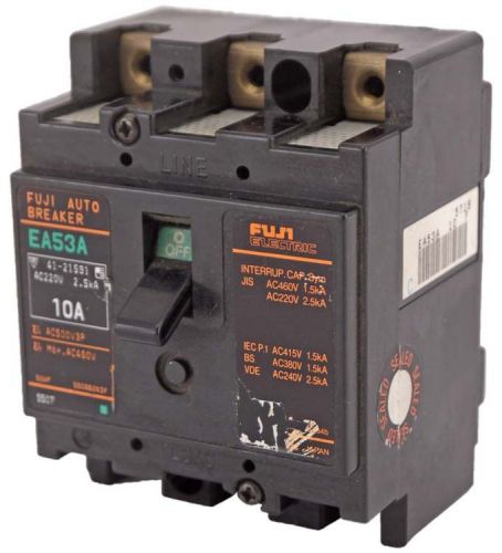 Fuji EA53A Mold Case 5DAF 10A 220VAC 2.5kA 3-Pole Circuit Auto-Breaker 41-21591