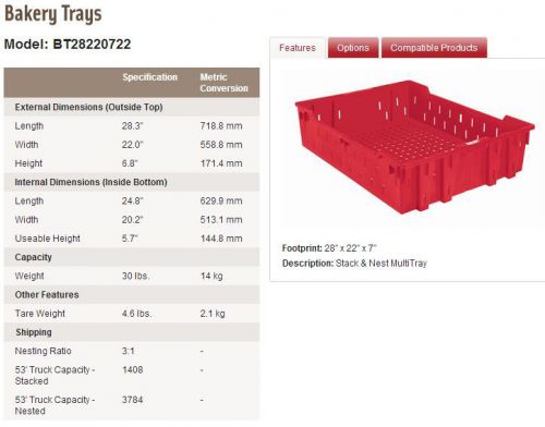 Plastic Bakery Trays - 28 x 22 x 7&#034; - RED - Buckhorn Containers BT28220722