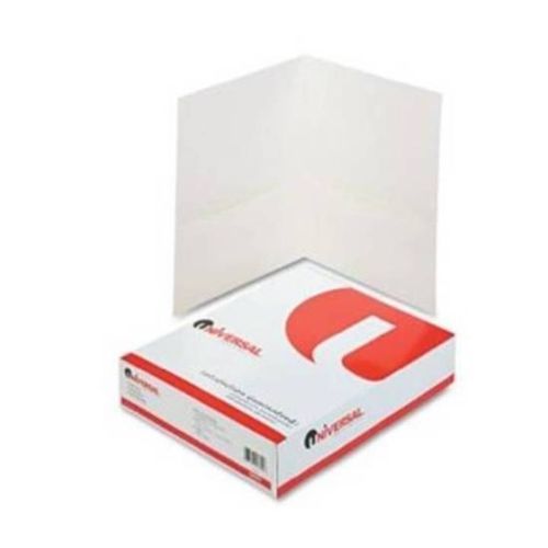 Universal two-pocket portfolio 56604, embossed leather grain paper,white, 25/box for sale