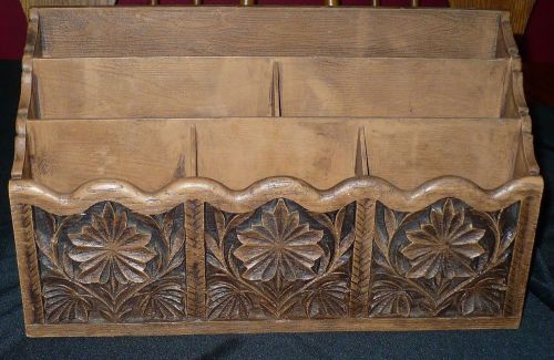 Vintage Lerner Desk Top Organizer Letter Mail Holder Faux Carved Wood 12 &#034;