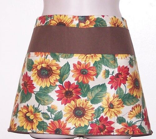 6153 Hand Made waitress Half APRON with pockets SUNFLOWERS