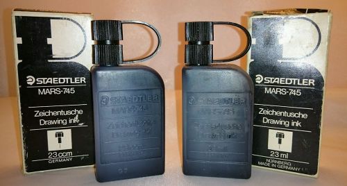 (2) Staedtler Mars 745 Drawing Ink 23 ml Black R-9 Vintage Staedtler Ink