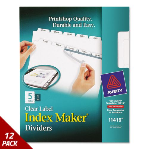 Index maker print&amp;apply clear label dividers w/white tabs 5-tab letter [12 pack for sale