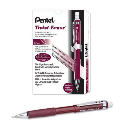 12 Pentel QE517-B  Twist-Erase III Mechanical Pencils, 0.7 mm, Red Barrel