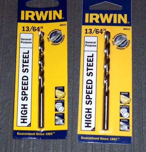 2 ea. 60513 Irwin 13/64&#034; Jobber Length HSS Drill Bits