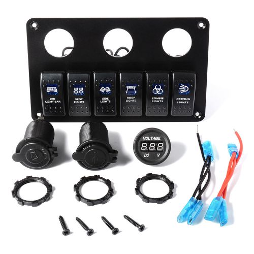 Waterproof Car 6 Gang LED Rocker Switch Panel with 2 USB Charger Voltmeter BI194