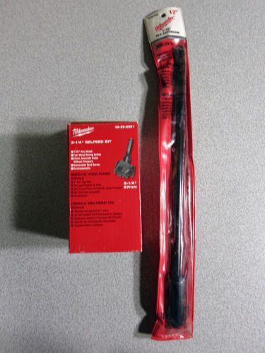 Milwaukee 2-1/4&#034; selfeed bit w 7/16&#034; hex shank &amp; 12&#034; long 7/16&#034; hex extension for sale