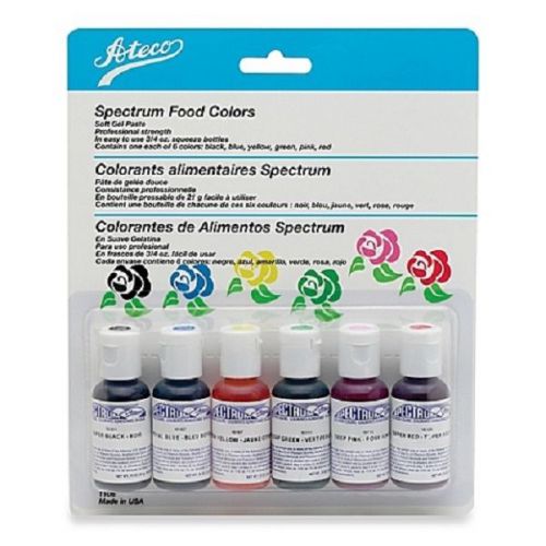 ATECO SPECTRUM FOOD COLORS SOFT GEL PASTE SET 6 NEW SEALED MADE USA FREE SHIP