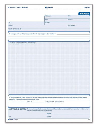 Adams Proposal Unit Form 3 Part Carbonless 8.5 x 11.44 Inches 50 Sets per Pac...