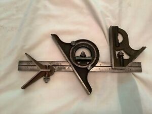 Vintage Starrett 12&#034; Combination Square Set - protractor model 491 