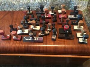 Lot 37 Vintage Wood Rubber Stamps Business Office Wooden Stampers Industrial