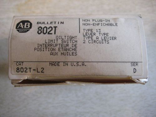 (RR9-3) 1 NIB ALLEN BRADLEY 802T-L2 SER D OILTIGHT LIMIT SWITCH