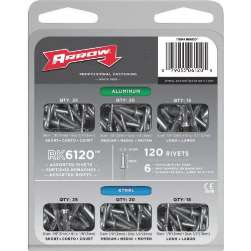 Arrow fastener rk6120 rivet pack assortment-rivet assortment for sale