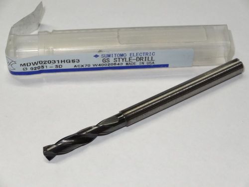 SUMITOMO 13/64&#034; .2031&#034; 3XD Solid Carbide Oil Coolant-Thru Stub Length GS-Drill