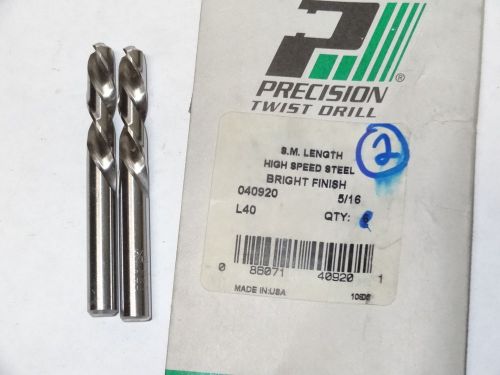 2 PTD 5/16&#034; L40 LH Screw Machine HSS 118° Precision Twist Drills Bright Finish